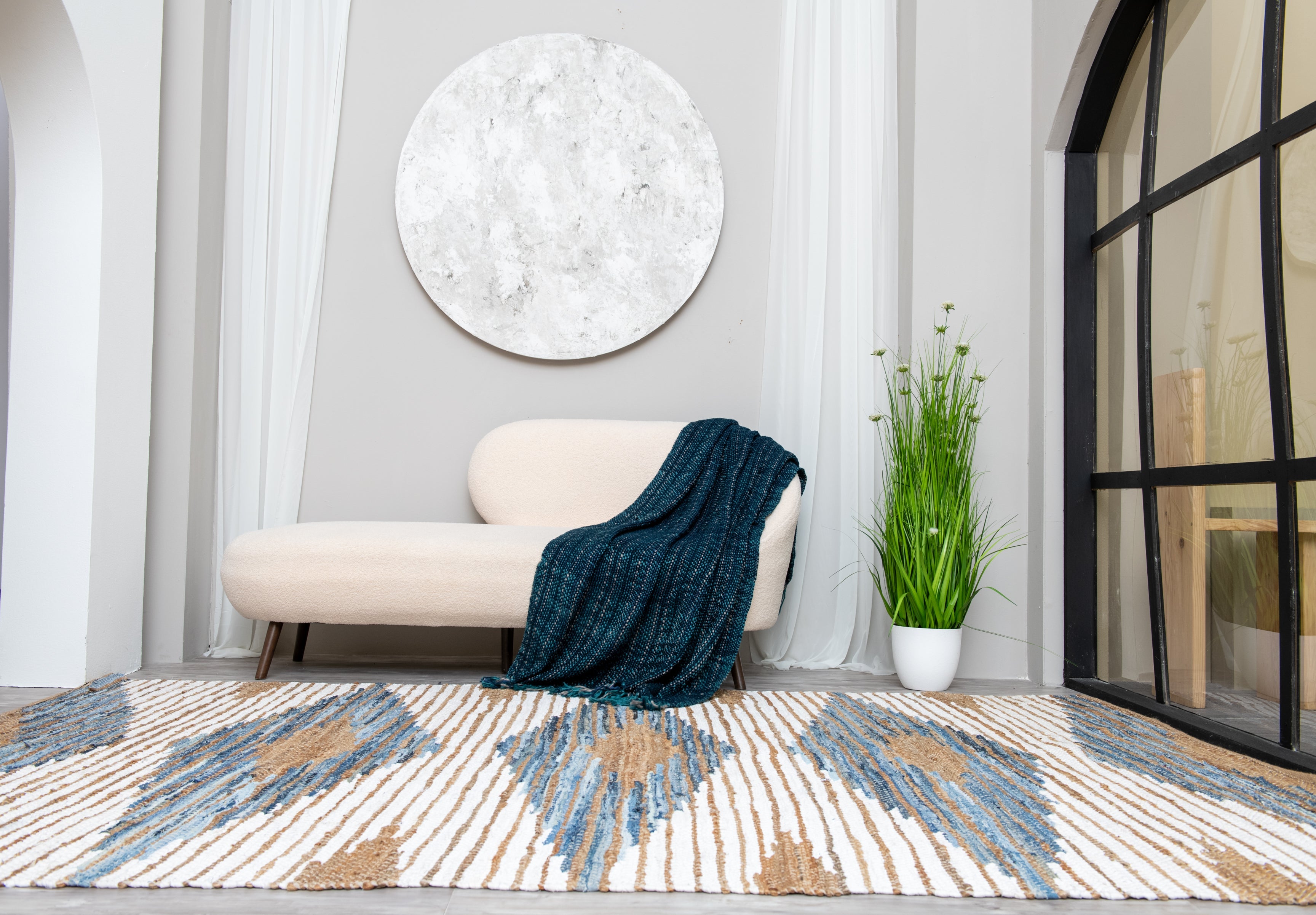 Impeccable Structured Motif Rug - Natural Jute, Denim & Cotton - Rectangle