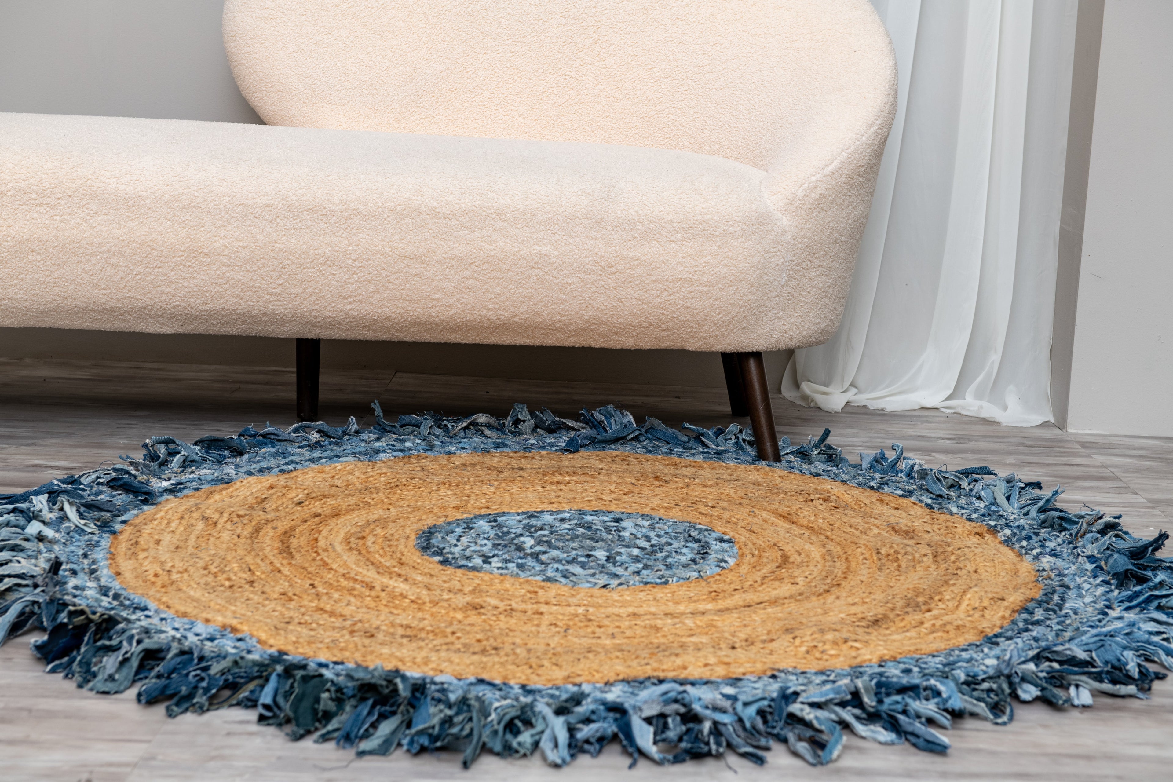 Handmade Textured Area Rug - Jute and Denim -Round