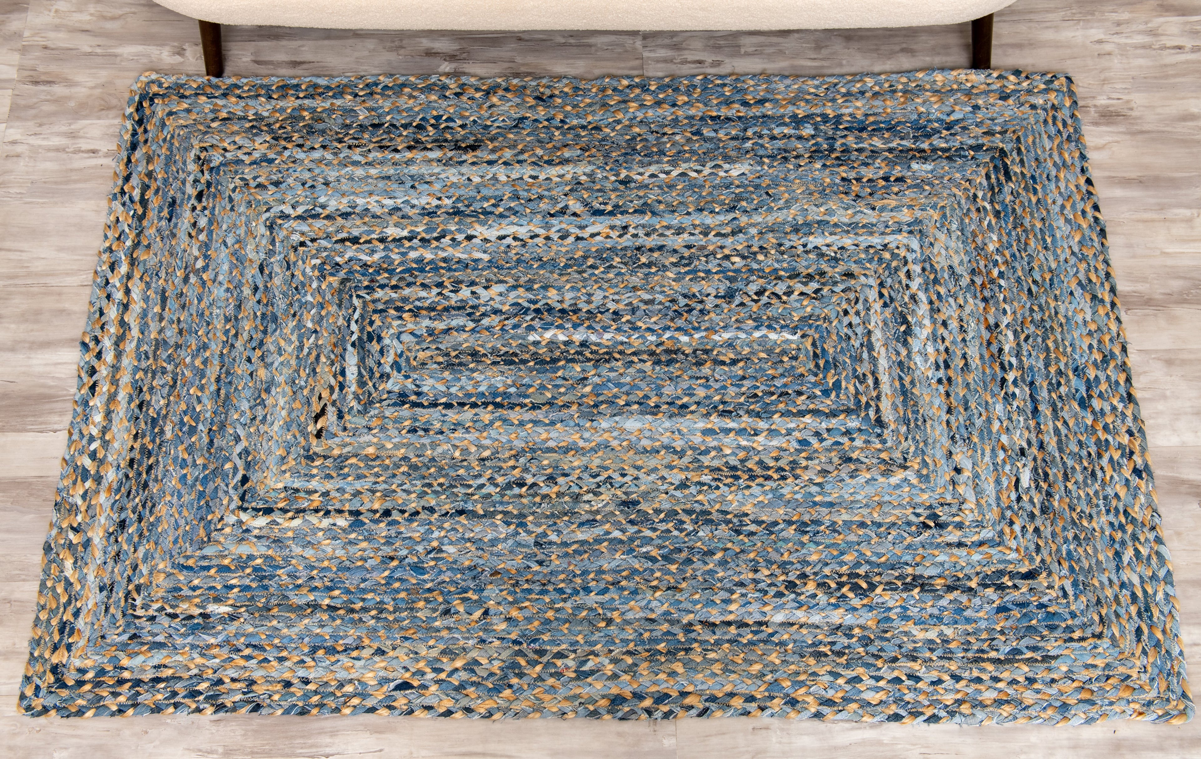 Handcrafted Pattern Rug - Natural Jute & Denim - Rectangle