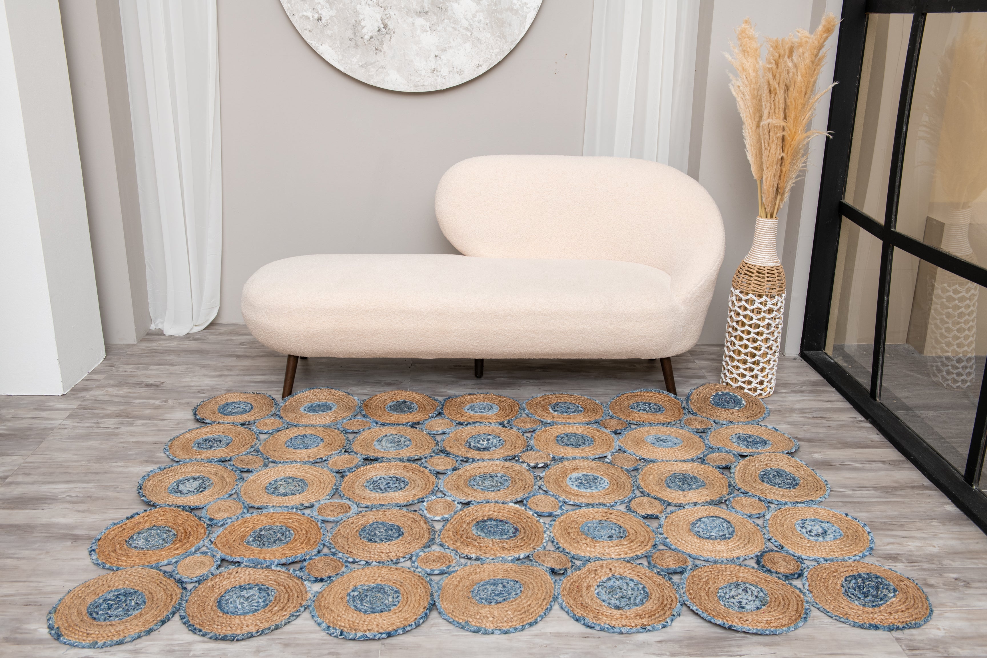Exquisite Handwoven Braided Rug - Jute and Denim - Bubble Design