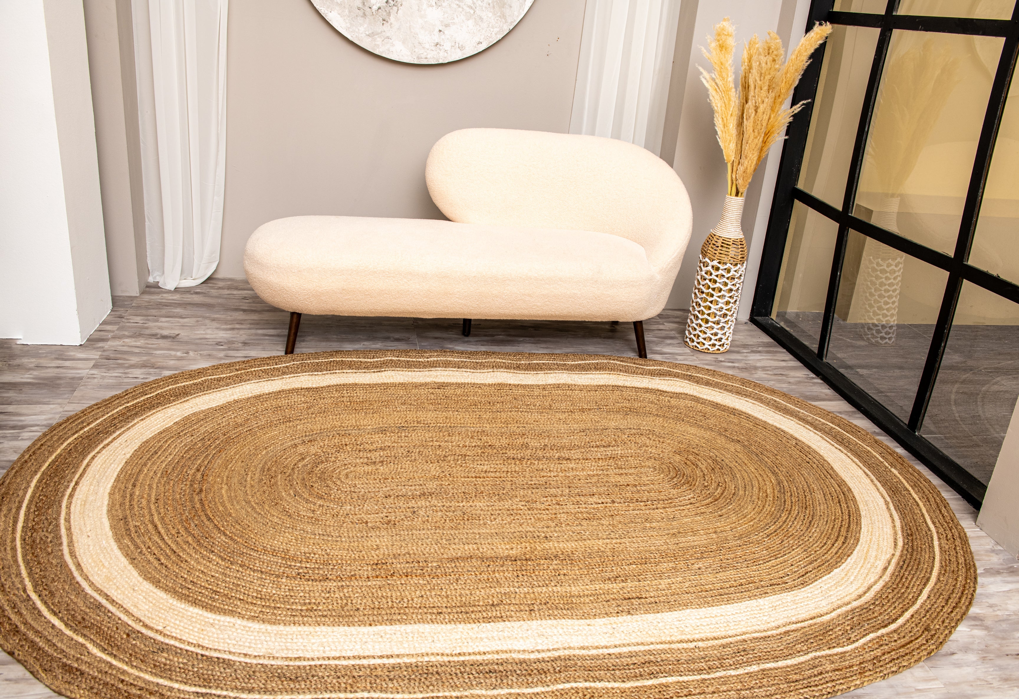 Homespun Braided Rug - Natural Jute with White Border - Oval