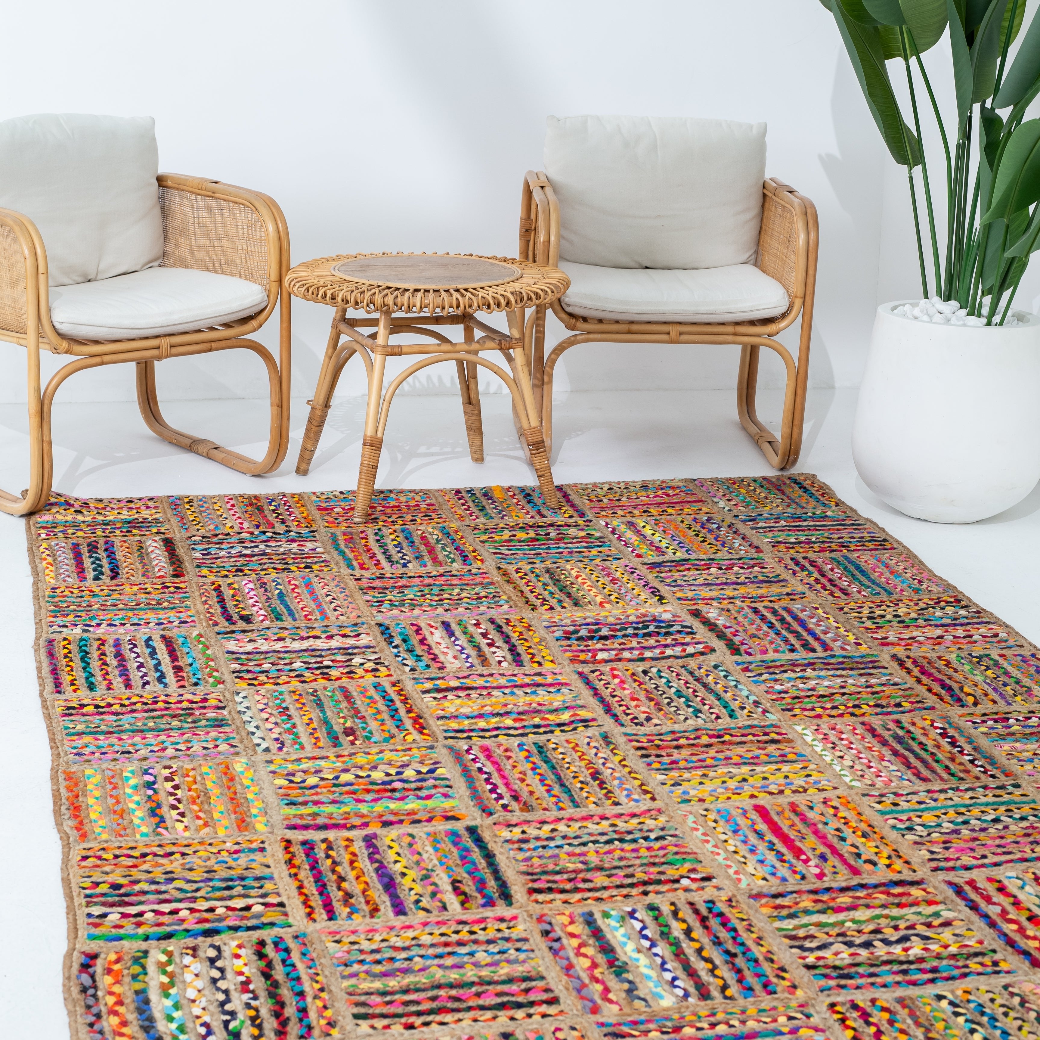 Contemporary Handmade Braided Rug - Jute and Chindi - Rectangular