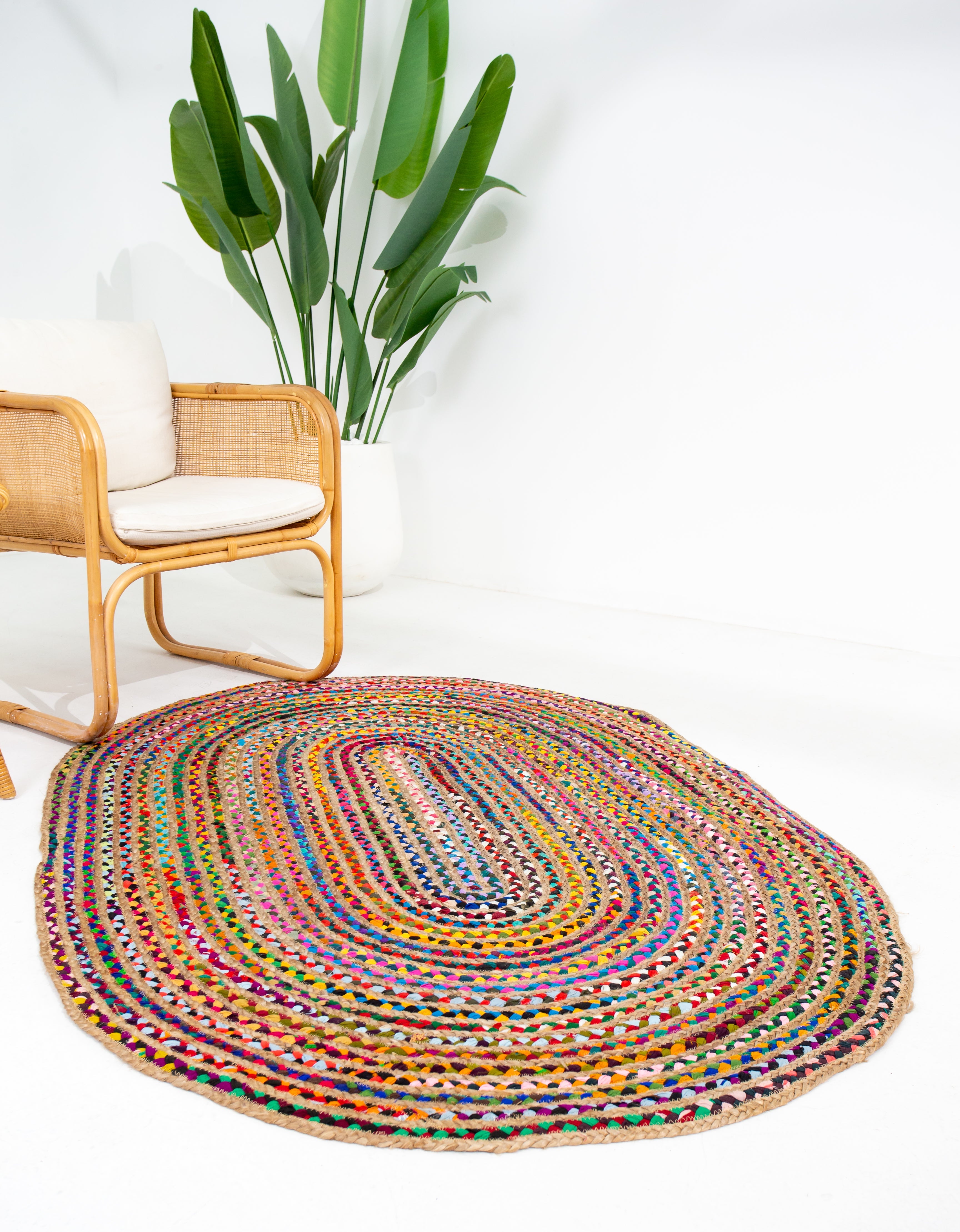 Contemporary Handmade Braided Rug - Jute and Chindi - Oval