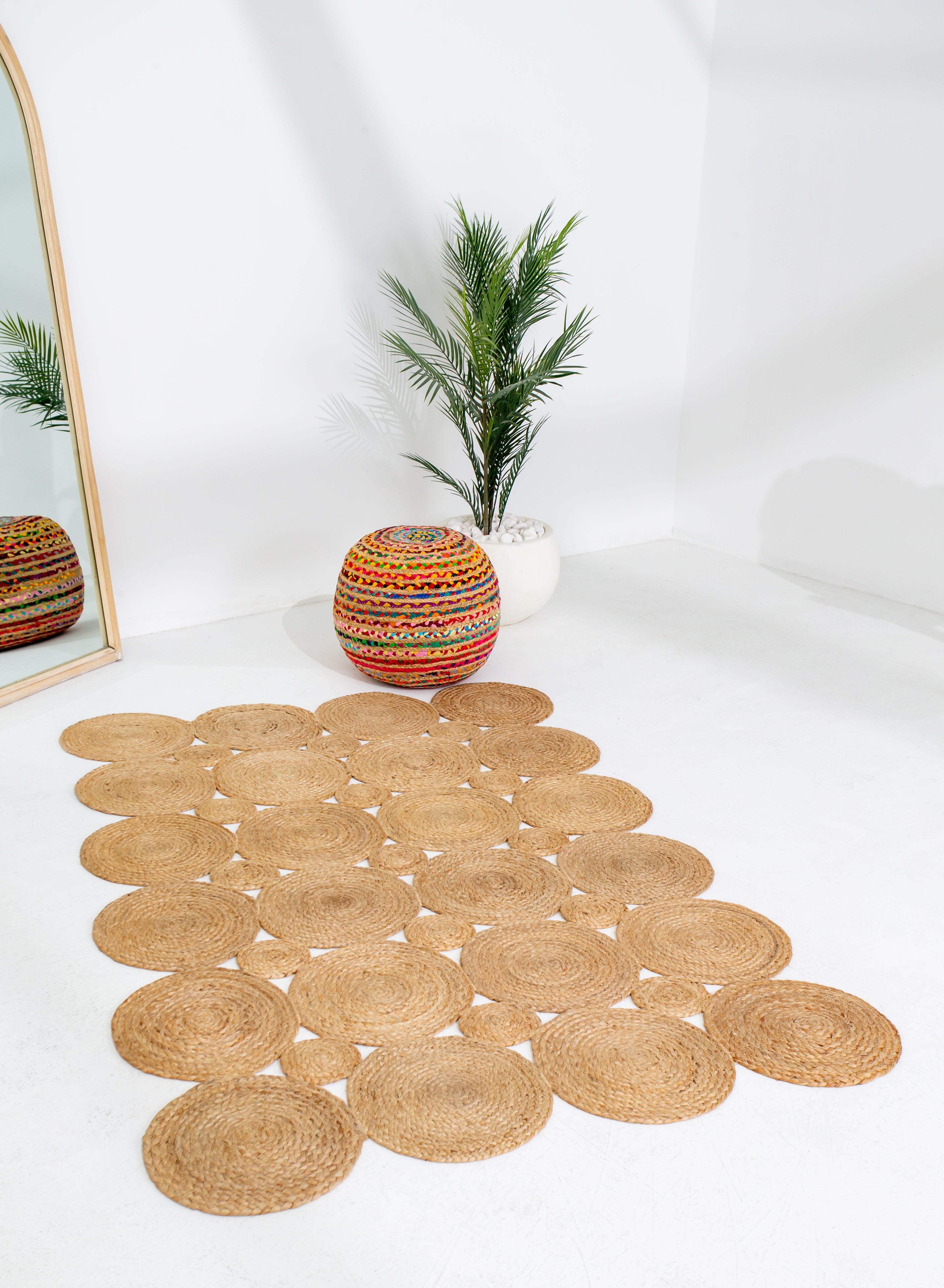Exquisite Handwoven Braided Rug - Natural Jute - Bubble Design