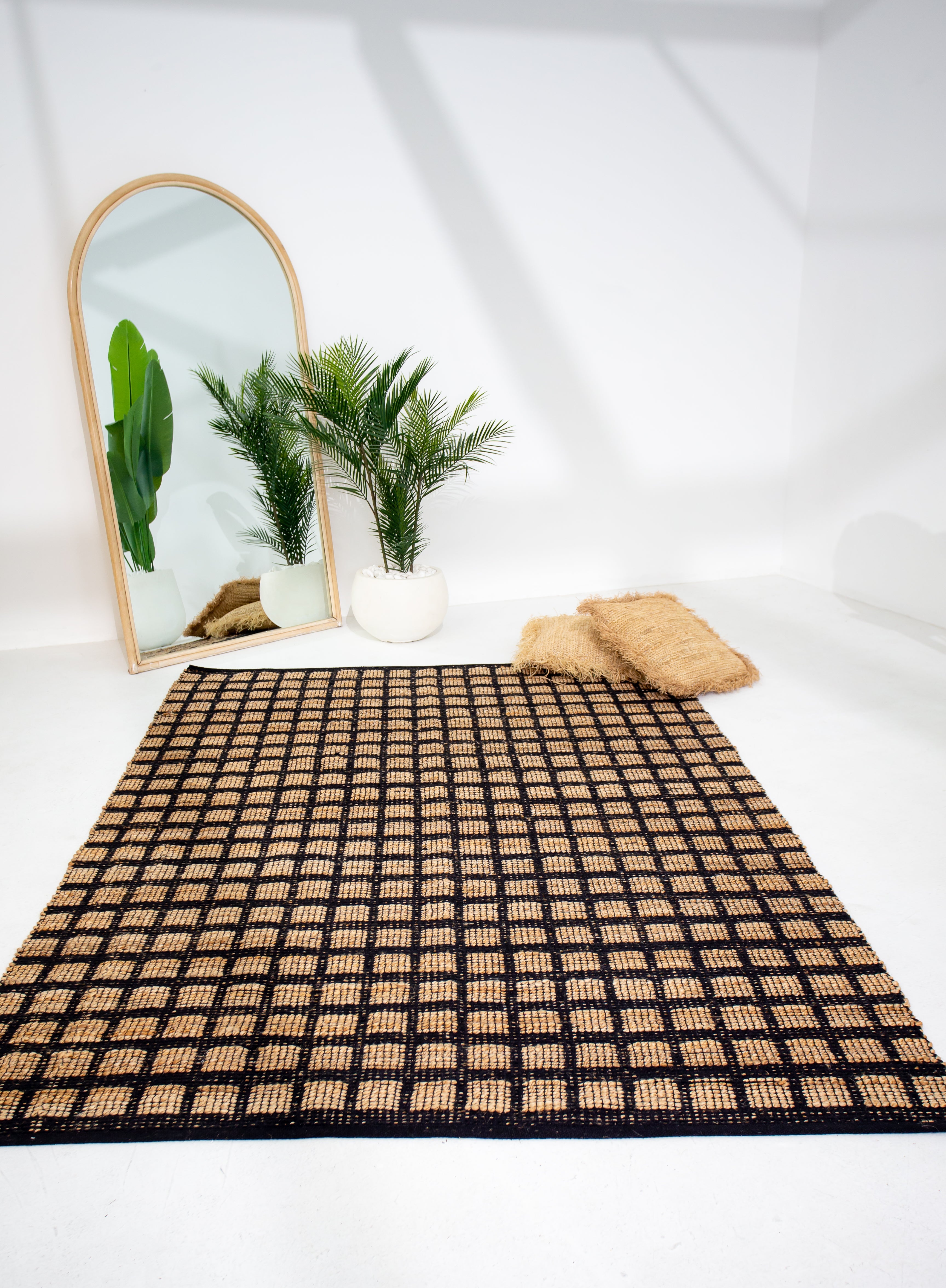 Well Crafted Handwoven Square Pattern Rug - Cotton and Jute - Rectangle