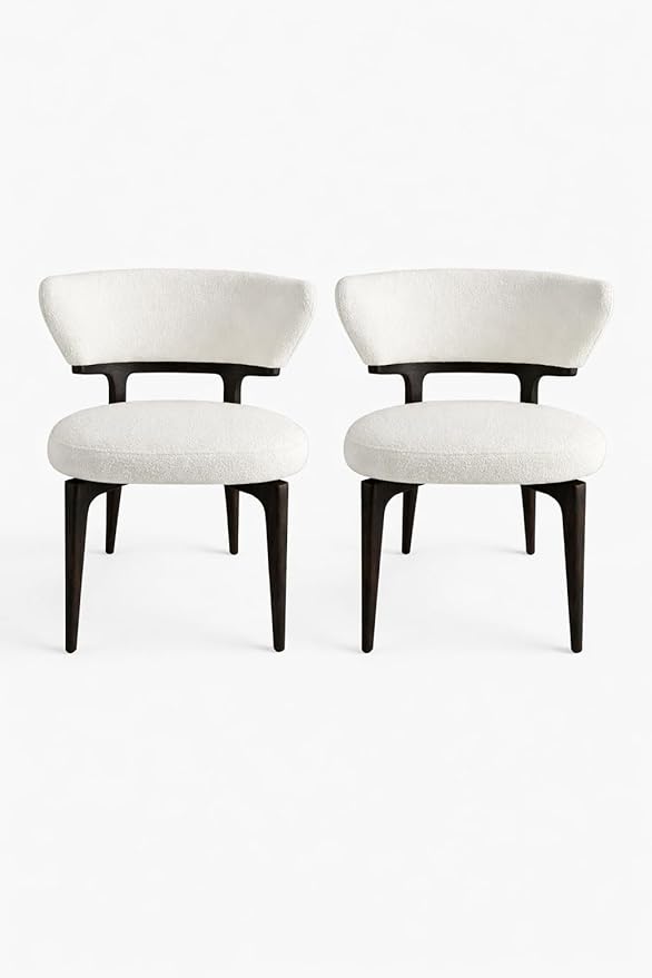 HOMEAARA EvoSit Modern Accent Chair, Dining Room/Office/Hotel Use, Curved Back Support, Textured Fabric & Wood Construction, Ivory White, 53Wx47Dx75H cm, Set of 2, 6 kg, Matt Wood Frame