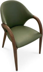 HOMEAARA Oliva Arc Armchair, Modern Scandinavian Design, Home Office Hotel Use, Ergonomic Back Support, Eco-leather & Walnut Wood, Olive Green, 46.5x48x83 cm, 6 kg