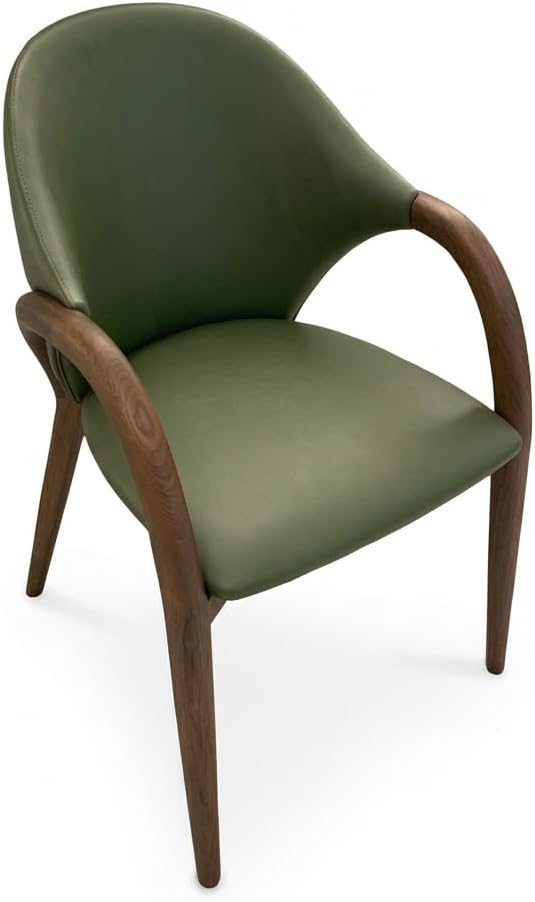 HOMEAARA Oliva Arc Armchair, Modern Scandinavian Design, Home Office Hotel Use, Ergonomic Back Support, Eco-leather & Walnut Wood, Olive Green, 46.5x48x83 cm, 6 kg