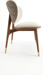 HOMEAARA Modera Dual-Tone Accent Chair, Living Room/Office/Hotel, Curved Ergonomic Backrest, PU Leather/Fabric Blend, Ivory Beige, 55.5x42x79.5 cm, 6 kg, Rich Walnut Wood Frame with Brass Tips