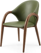 HOMEAARA Oliva Arc Armchair, Modern Scandinavian Design, Home Office Hotel Use, Ergonomic Back Support, Eco-leather & Walnut Wood, Olive Green, 46.5x48x83 cm, 6 kg
