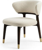 HOMEAARA Modera Dual-Tone Accent Chair, Living Room/Office/Hotel, Curved Ergonomic Backrest, PU Leather/Fabric Blend, Ivory Beige, 55.5x42x79.5 cm, 6 kg, Rich Walnut Wood Frame with Brass Tips
