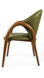 HOMEAARA Oliva Arc Armchair, Modern Scandinavian Design, Home Office Hotel Use, Ergonomic Back Support, Eco-leather & Walnut Wood, Olive Green, 46.5x48x83 cm, 6 kg
