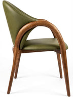 HOMEAARA Oliva Arc Armchair, Modern Scandinavian Design, Home Office Hotel Use, Ergonomic Back Support, Eco-leather & Walnut Wood, Olive Green, 46.5x48x83 cm, 6 kg