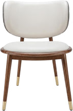 HOMEAARA Modera Dual-Tone Accent Chair, Living Room/Office/Hotel, Curved Ergonomic Backrest, PU Leather/Fabric Blend, Ivory Beige, 55.5x42x79.5 cm, 6 kg, Rich Walnut Wood Frame with Brass Tips