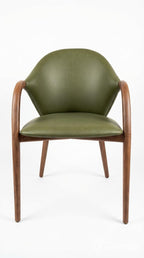 HOMEAARA Oliva Arc Armchair, Modern Scandinavian Design, Home Office Hotel Use, Ergonomic Back Support, Eco-leather & Walnut Wood, Olive Green, 46.5x48x83 cm, 6 kg