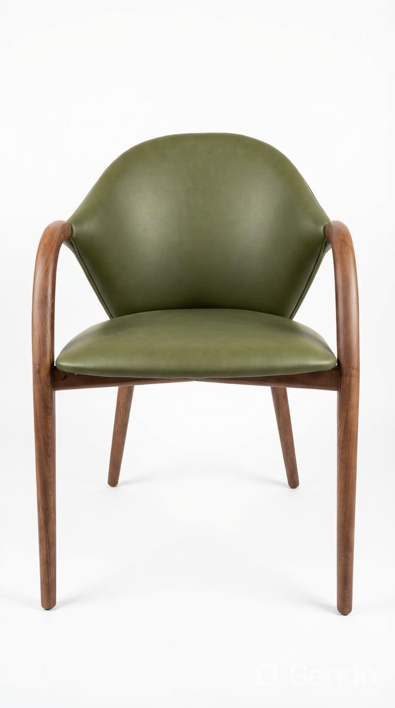 HOMEAARA Oliva Arc Armchair, Modern Scandinavian Design, Home Office Hotel Use, Ergonomic Back Support, Eco-leather & Walnut Wood, Olive Green, 46.5x48x83 cm, 6 kg