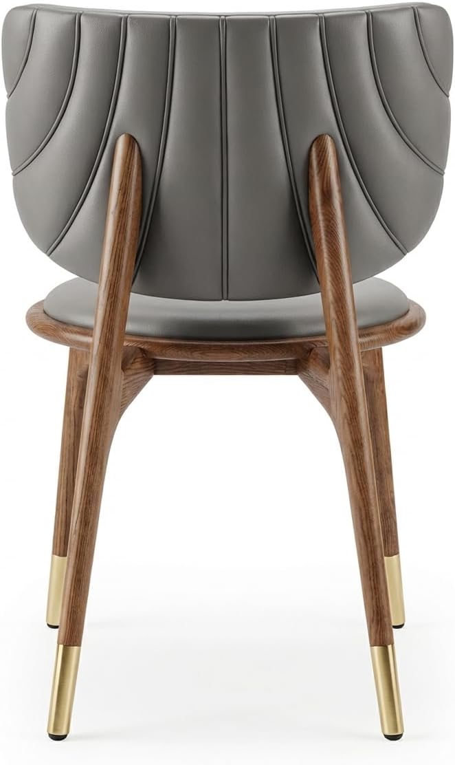 HOMEAARA Modera Dual-Tone Accent Chair, Living Room/Office/Hotel, Curved Ergonomic Backrest, PU Leather/Fabric Blend, Ivory Beige, 55.5x42x79.5 cm, 6 kg, Rich Walnut Wood Frame with Brass Tips
