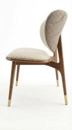 HOMEAARA Modera Dual-Tone Accent Chair, Living Room/Office/Hotel, Curved Ergonomic Backrest, PU Leather/Fabric Blend, Ivory Beige, 55.5x42x79.5 cm, 6 kg, Rich Walnut Wood Frame with Brass Tips