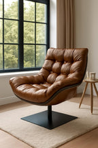 Luxury Swivel Lounge Chair in Full Cowhide Leather – Natural Leather Furniture | Ergonomic Design | Tufted Cushion Seat | Modern Accent Chair for Living Room & Bedroom – 800×890×990mm