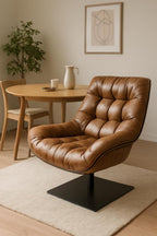 Luxury Swivel Lounge Chair in Full Cowhide Leather – Natural Leather Furniture | Ergonomic Design | Tufted Cushion Seat | Modern Accent Chair for Living Room & Bedroom – 800×890×990mm