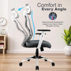 ASTRIDE Ergofit Ergonomic Office Chair for Home | 3-Years Warranty | 2D Headrest, Adjustable Arms & Lumbar Support | Tilt Lock Mechanism [Heavy Duty Chromium Metal Base, Grey-White]