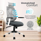 ASTRIDE Ergofit Ergonomic Office Chair for Home | 3-Years Warranty | 2D Headrest, Adjustable Arms & Lumbar Support | Tilt Lock Mechanism [Heavy Duty Chromium Metal Base, Grey-White]