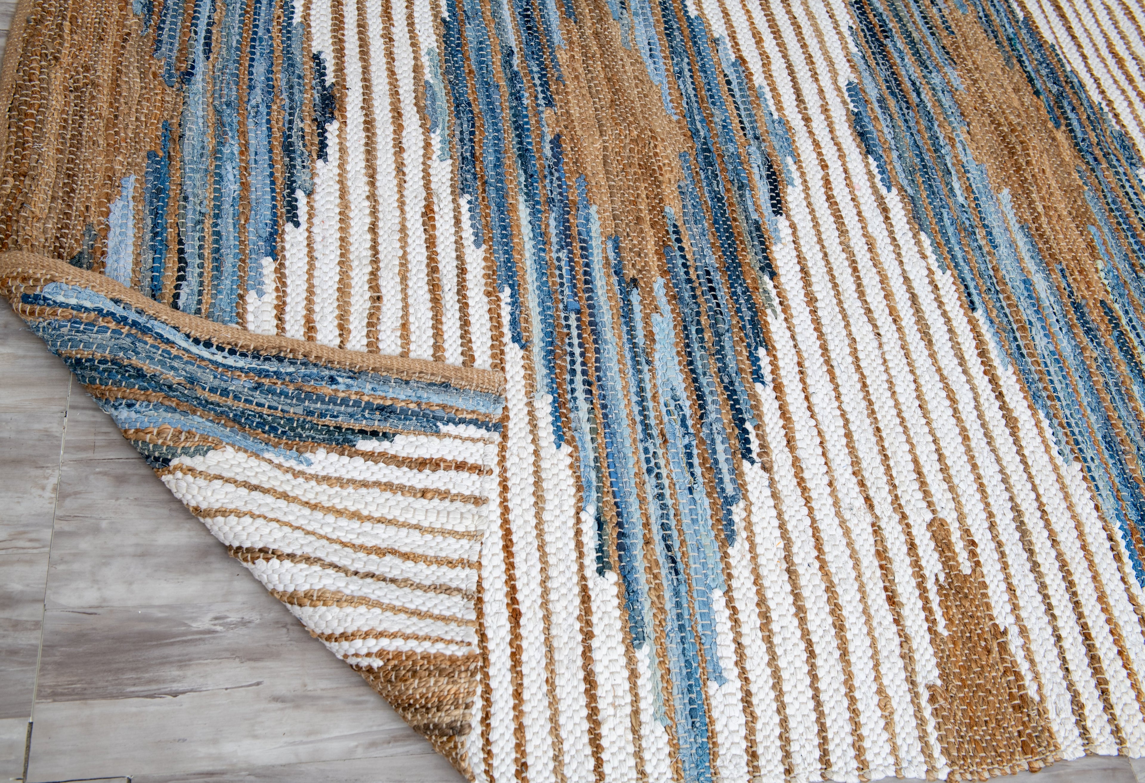 Impeccable Structured Motif Rug - Natural Jute, Denim & Cotton - Rectangle