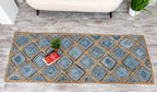 Artisanal Diamond Pattern Rug - Natural Jute & Denim  - Rectangle