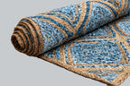 Artisanal Diamond Pattern Rug - Natural Jute & Denim  - Rectangle