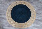 Handmade Braided Area Rug with Grey Center - Jute -Round
