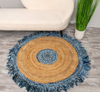 Handmade Textured Area Rug - Jute and Denim -Round