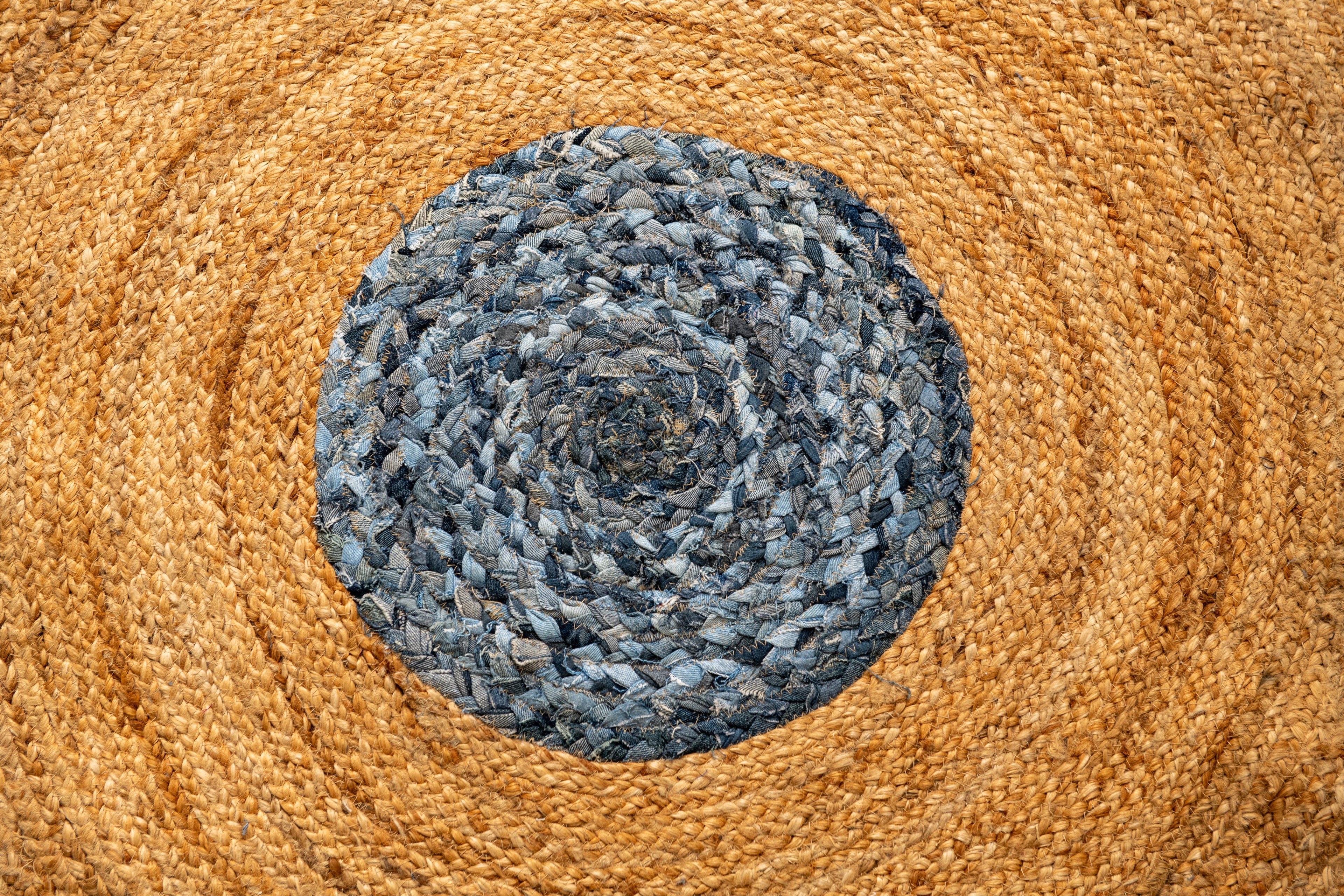 Handmade Textured Area Rug - Jute and Denim -Round