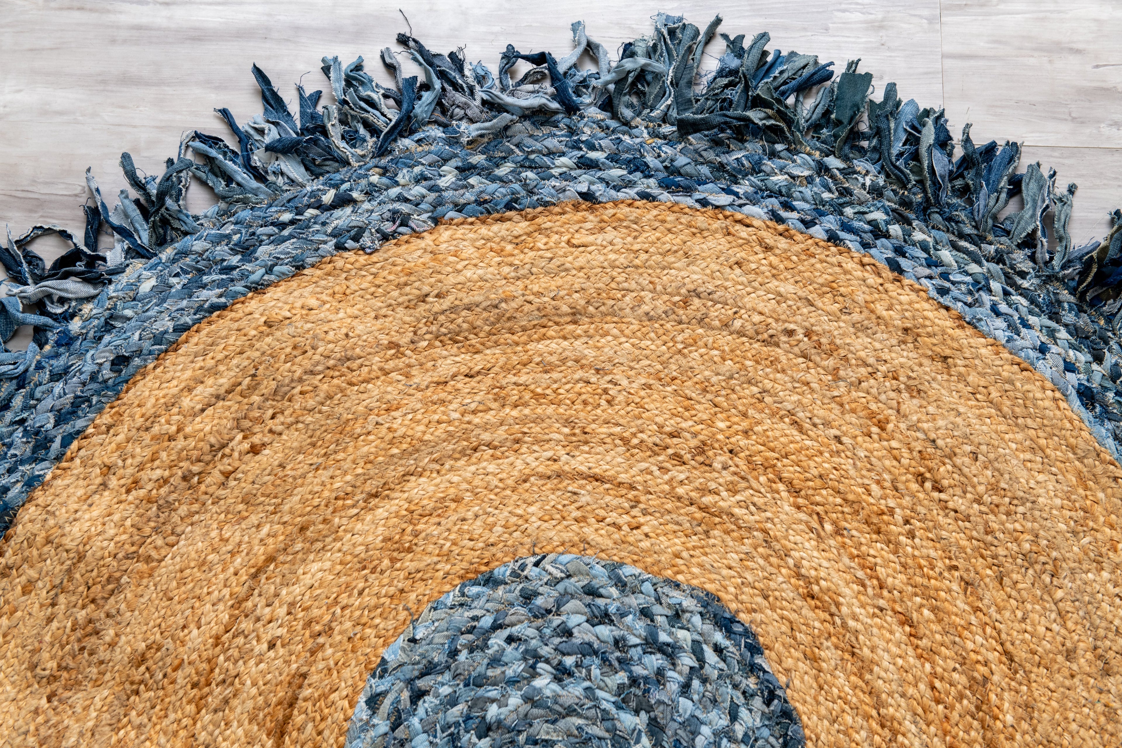 Handmade Textured Area Rug - Jute and Denim -Round
