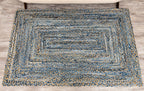 Handcrafted Pattern Rug - Natural Jute & Denim  - Rectangle
