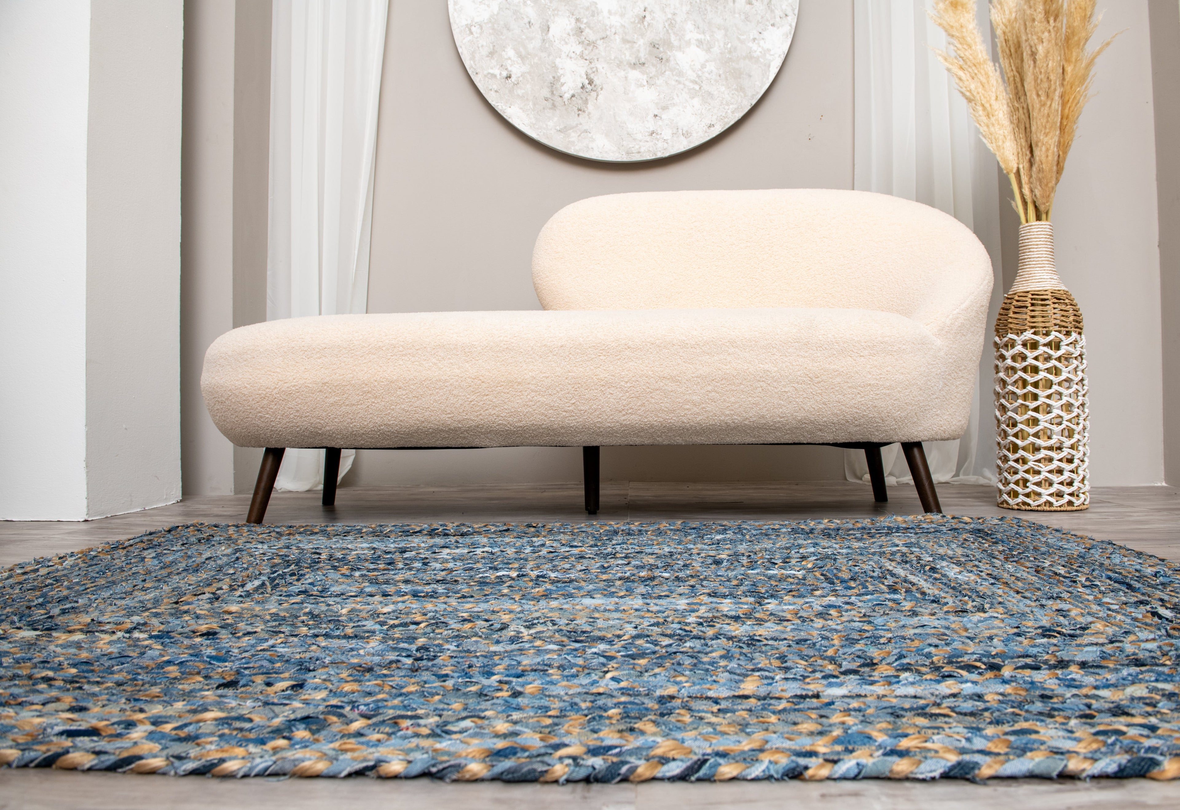 Handcrafted Pattern Rug - Natural Jute & Denim  - Rectangle