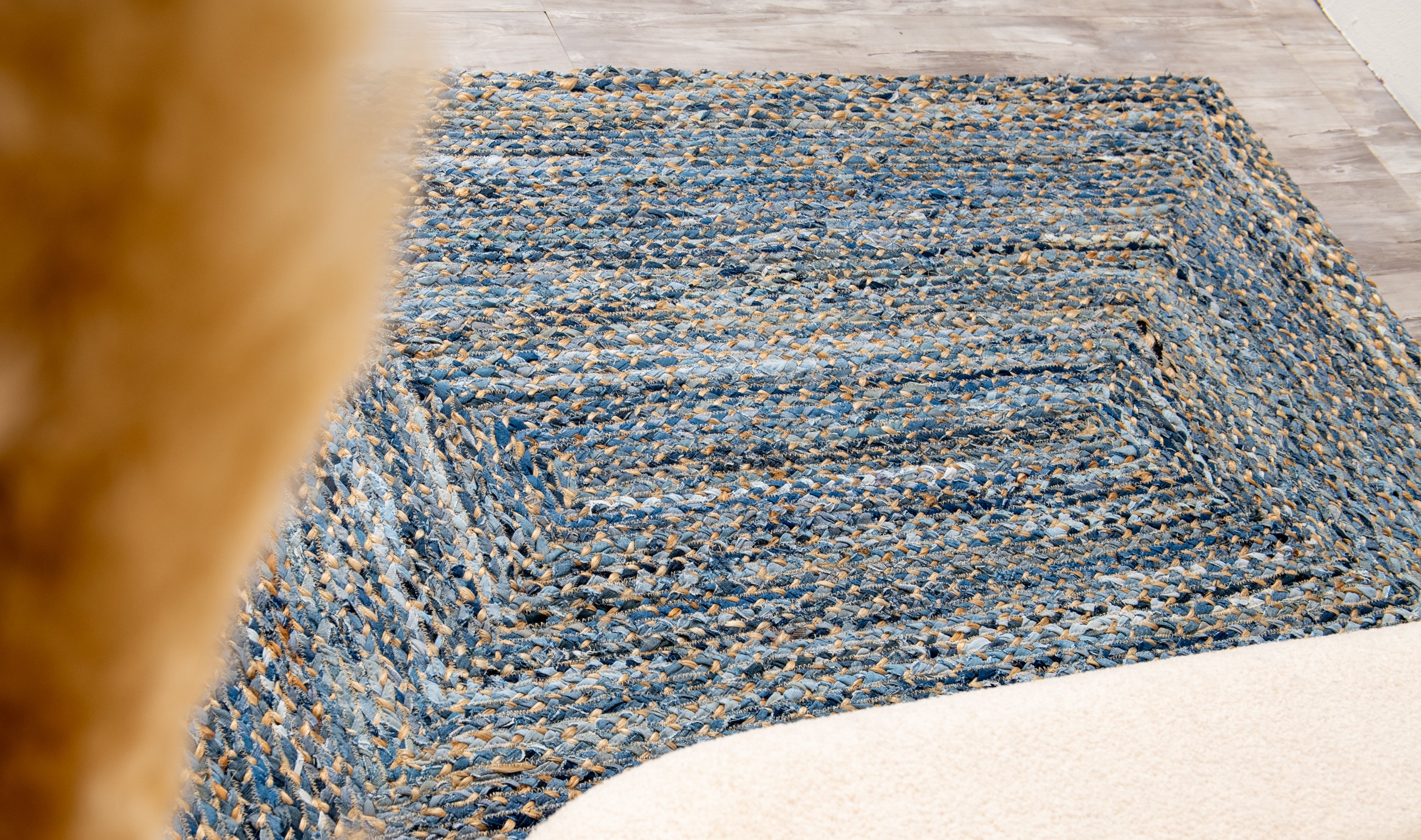 Handcrafted Pattern Rug - Natural Jute & Denim  - Rectangle