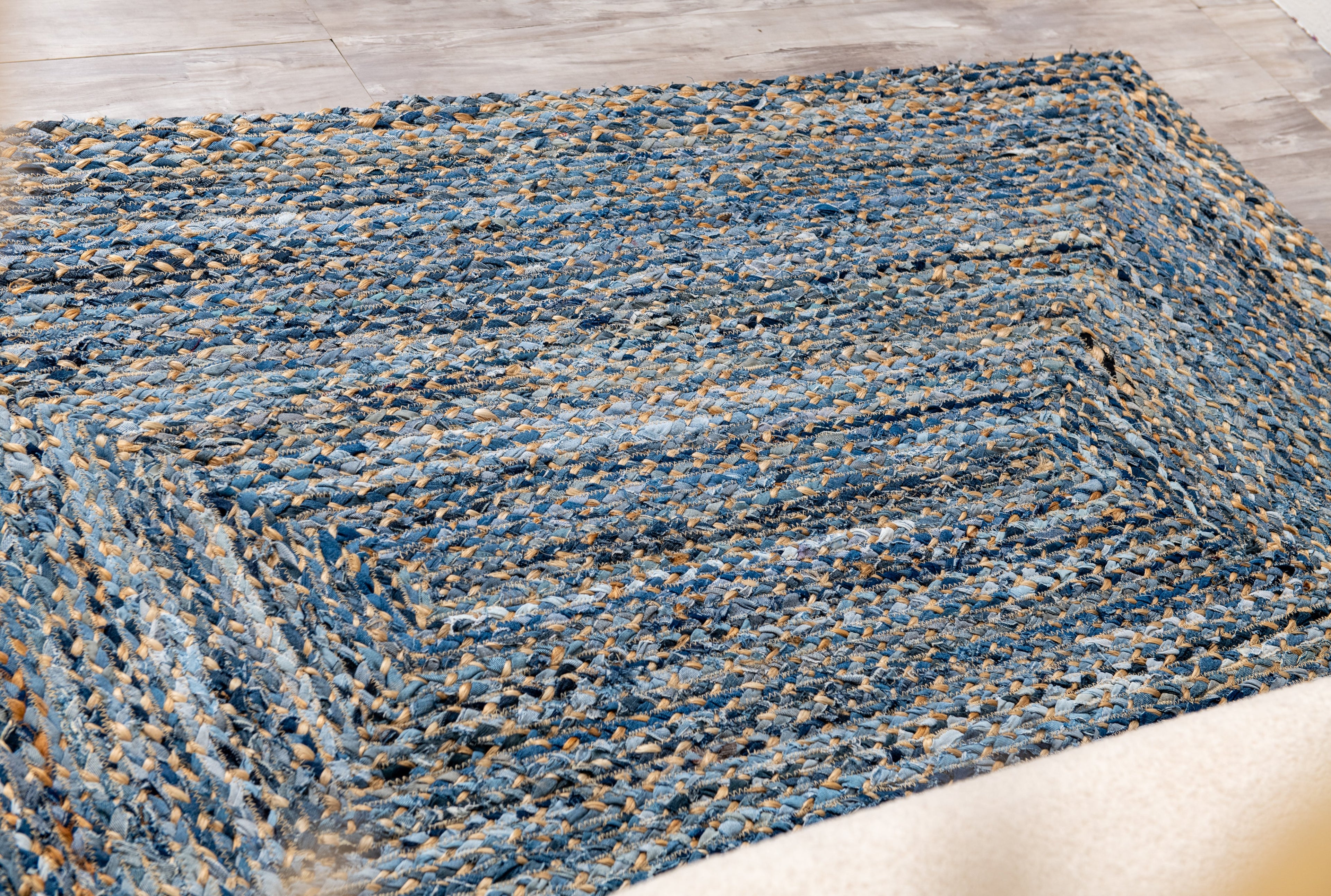 Handcrafted Pattern Rug - Natural Jute & Denim  - Rectangle