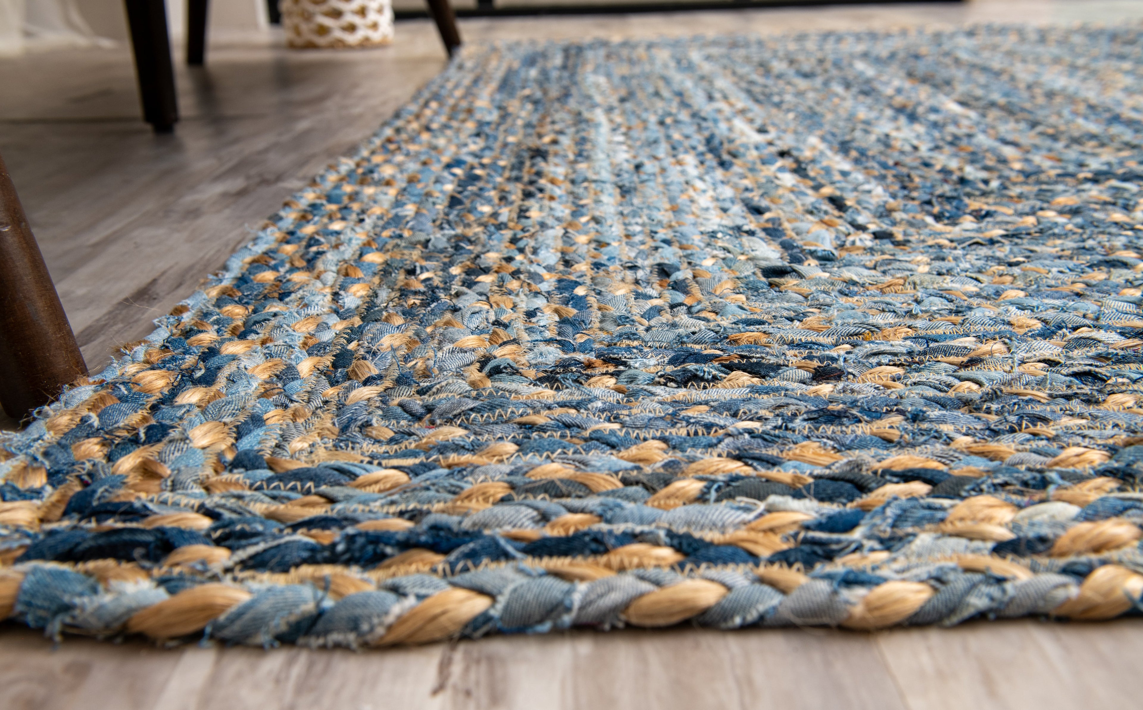 Handcrafted Pattern Rug - Natural Jute & Denim  - Rectangle