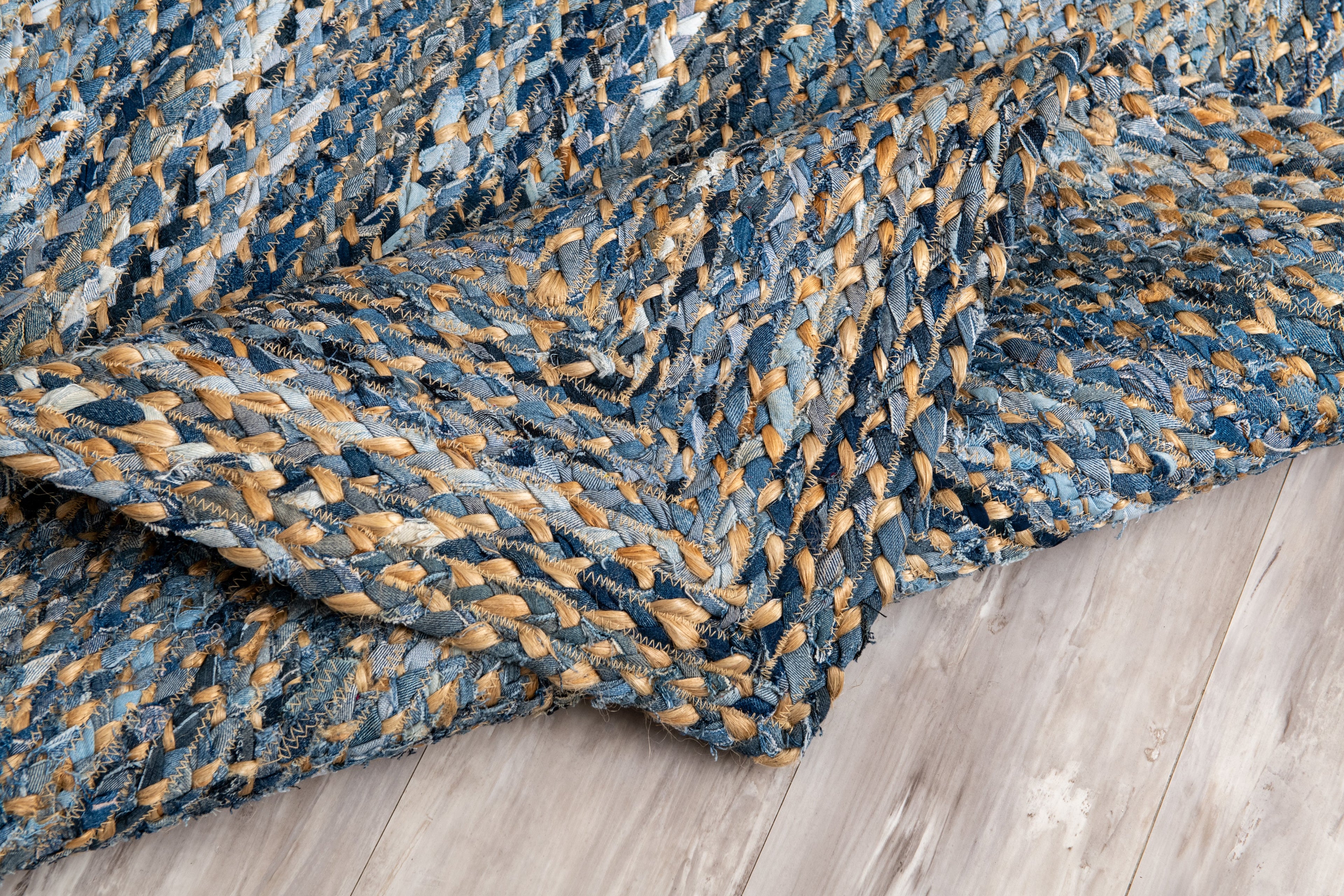 Handcrafted Pattern Rug - Natural Jute & Denim  - Rectangle