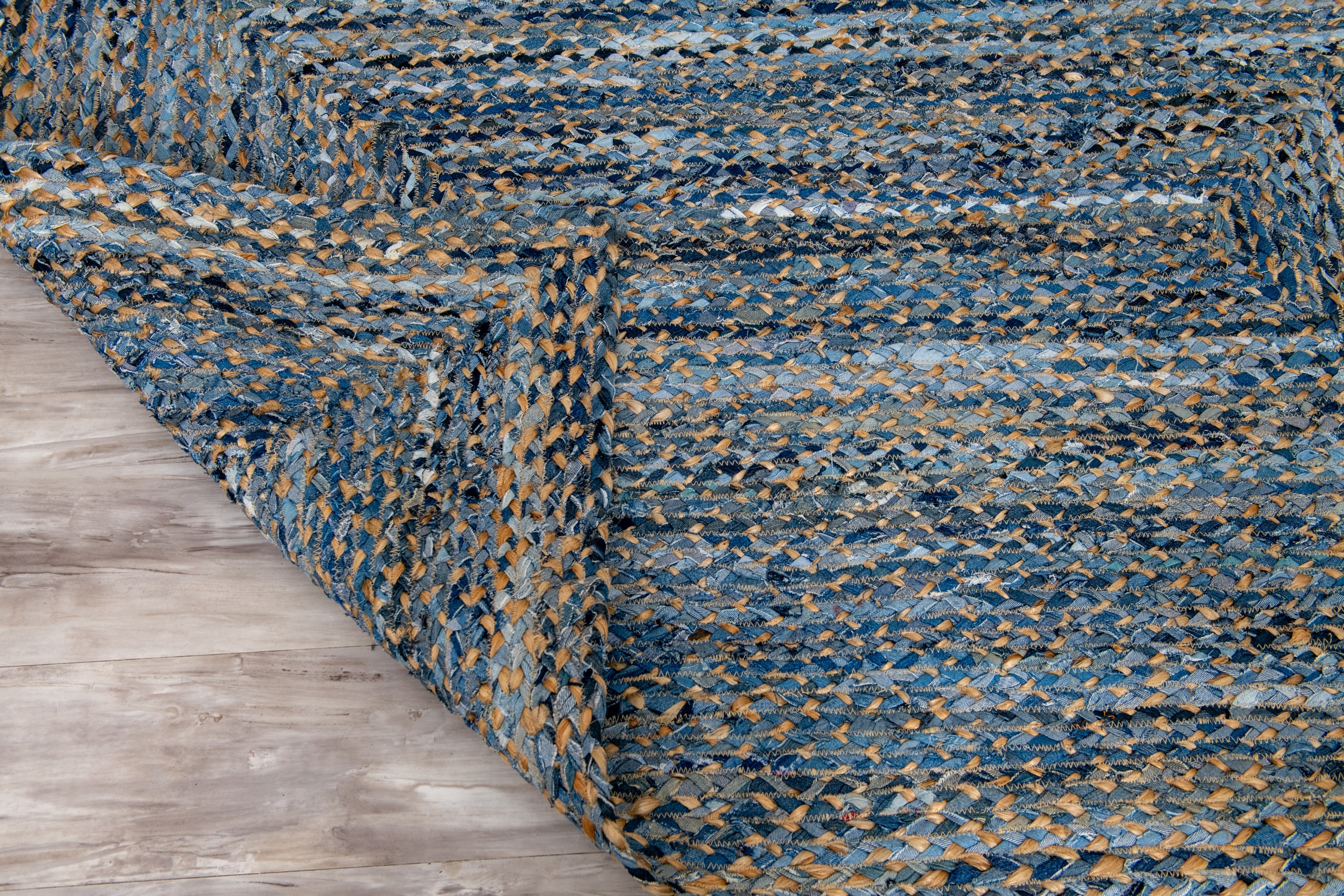 Handcrafted Pattern Rug - Natural Jute & Denim  - Rectangle