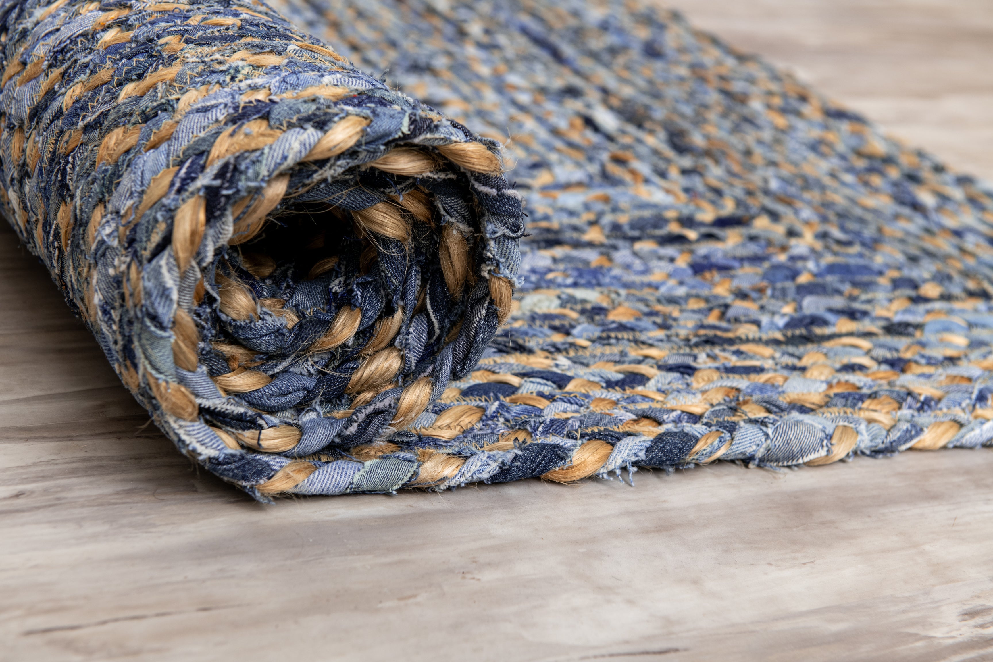 Handcrafted Pattern Rug - Natural Jute & Denim  - Rectangle