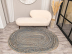 Handcrafted Pattern Rug - Natural Jute & Denim  - Oval