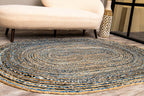 Handcrafted Pattern Rug - Natural Jute & Denim  - Oval