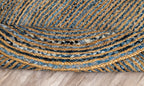 Handcrafted Pattern Rug - Natural Jute & Denim  - Oval