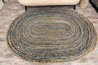 Handcrafted Pattern Rug - Natural Jute & Denim  - Oval
