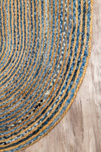 Handcrafted Pattern Rug - Natural Jute & Denim  - Oval