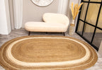 Homespun Braided Rug - Natural Jute with White Border  - Oval