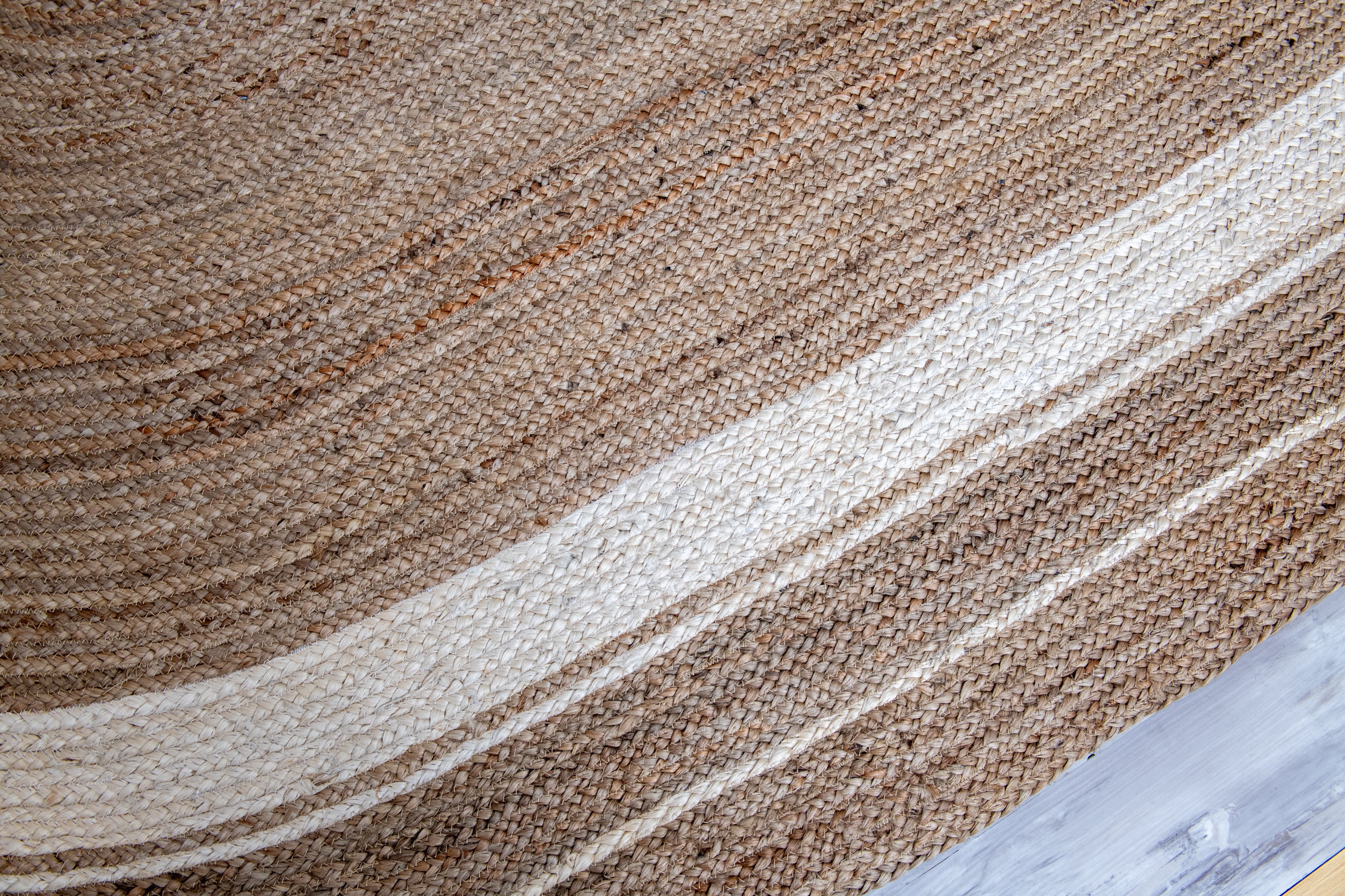 Homespun Braided Rug - Natural Jute with White Border  - Oval