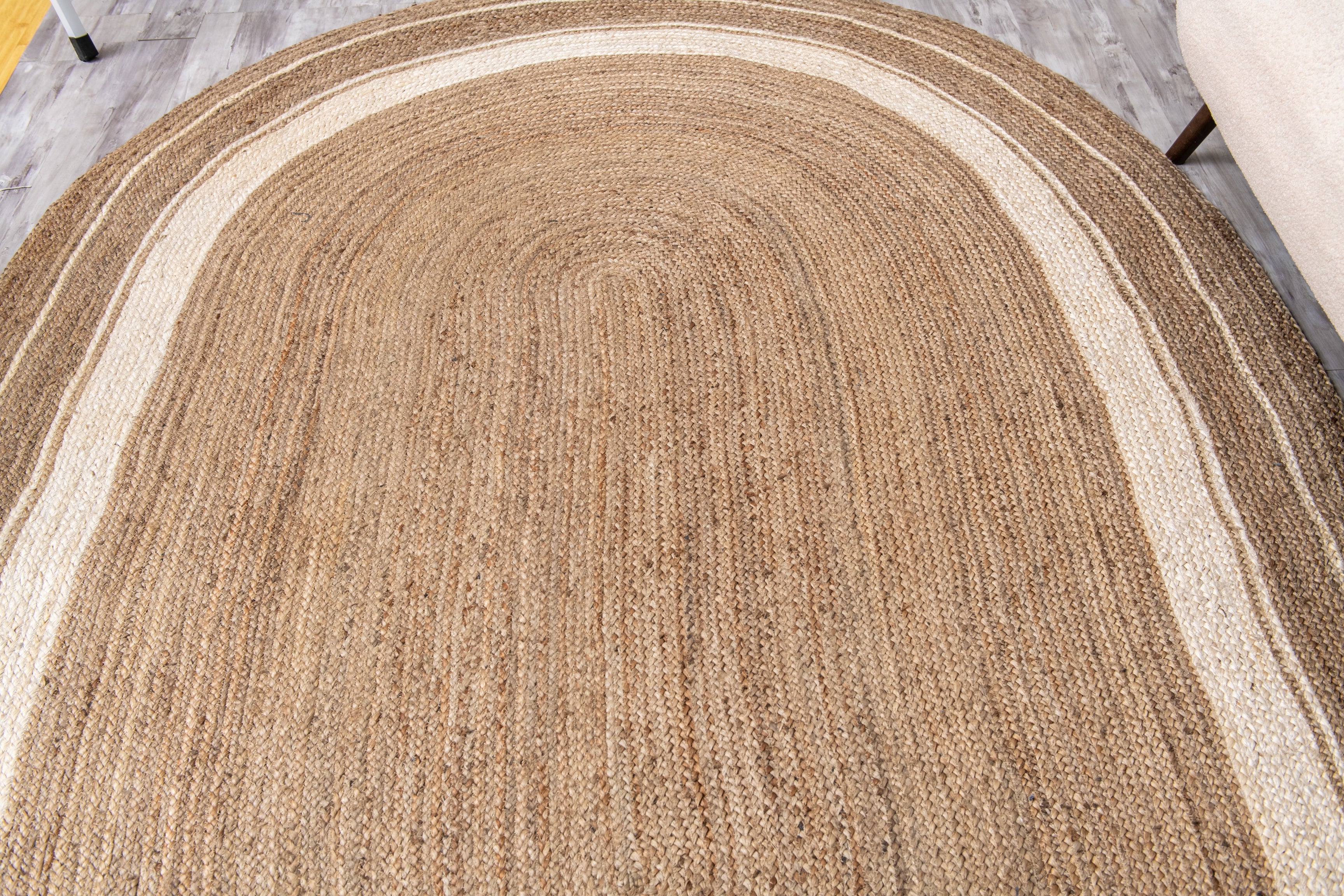 Homespun Braided Rug - Natural Jute with White Border  - Oval