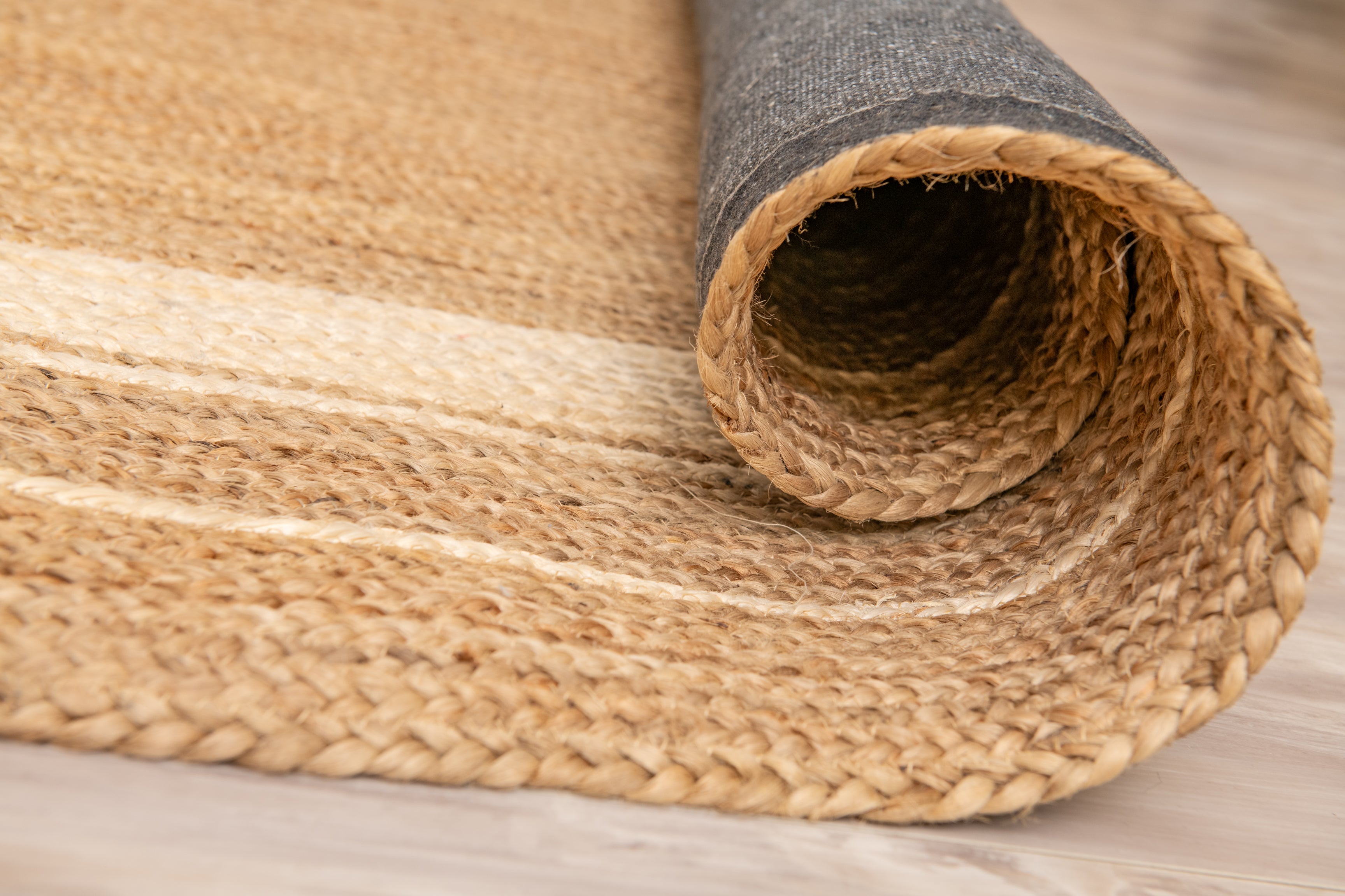 Homespun Braided Rug - Natural Jute with White Border  - Oval